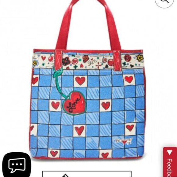 Brighton Love Sparkle Tote Bag Blue Red Cats Dogs Bow NWT Art Unique - Picture 3 of 7